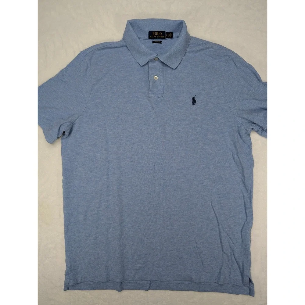 Polo Ralph Lauren Mens Classic Fit Short Sleeve Polo Shirt Light Blue Large LG